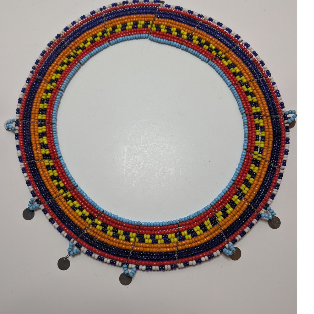 Vtg Collar Necklace Multi Color Beaded Maasai Tribal Boho Neck Piece
